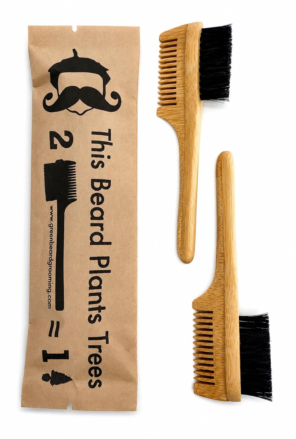 2-in-1 Split-leaf Sapling Mustache Brush & Comb – 2-Pack