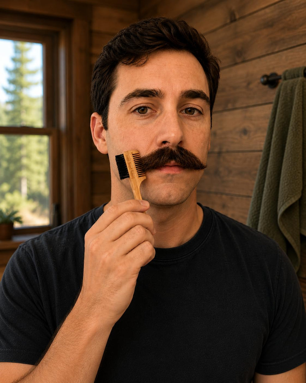2-in-1 Split-leaf Sapling Mustache Brush & Comb – 2-Pack