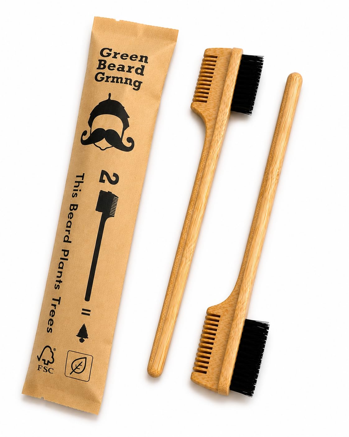 2-in-1 Split-leaf Sapling Mustache Brush & Comb – 2-Pack