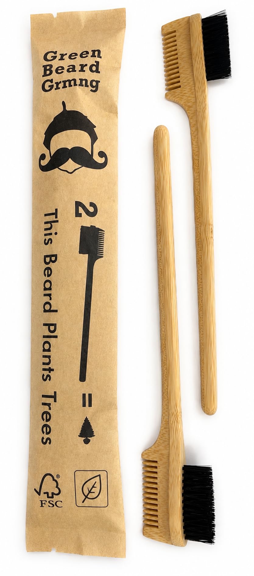 2-in-1 Split-leaf Sapling Mustache Brush & Comb – 2-Pack