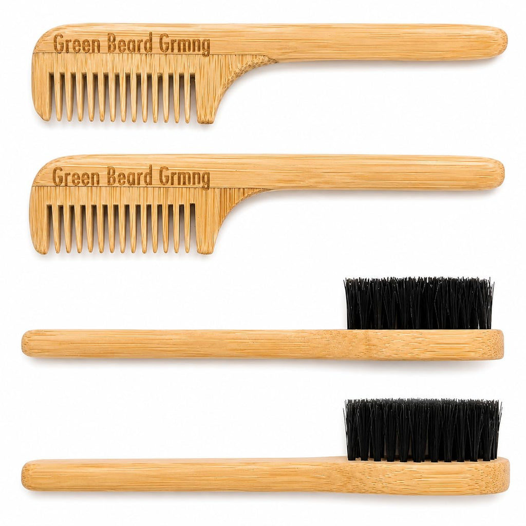 Sapling Grove Mustache Brush & Comb Set – 4 Piece