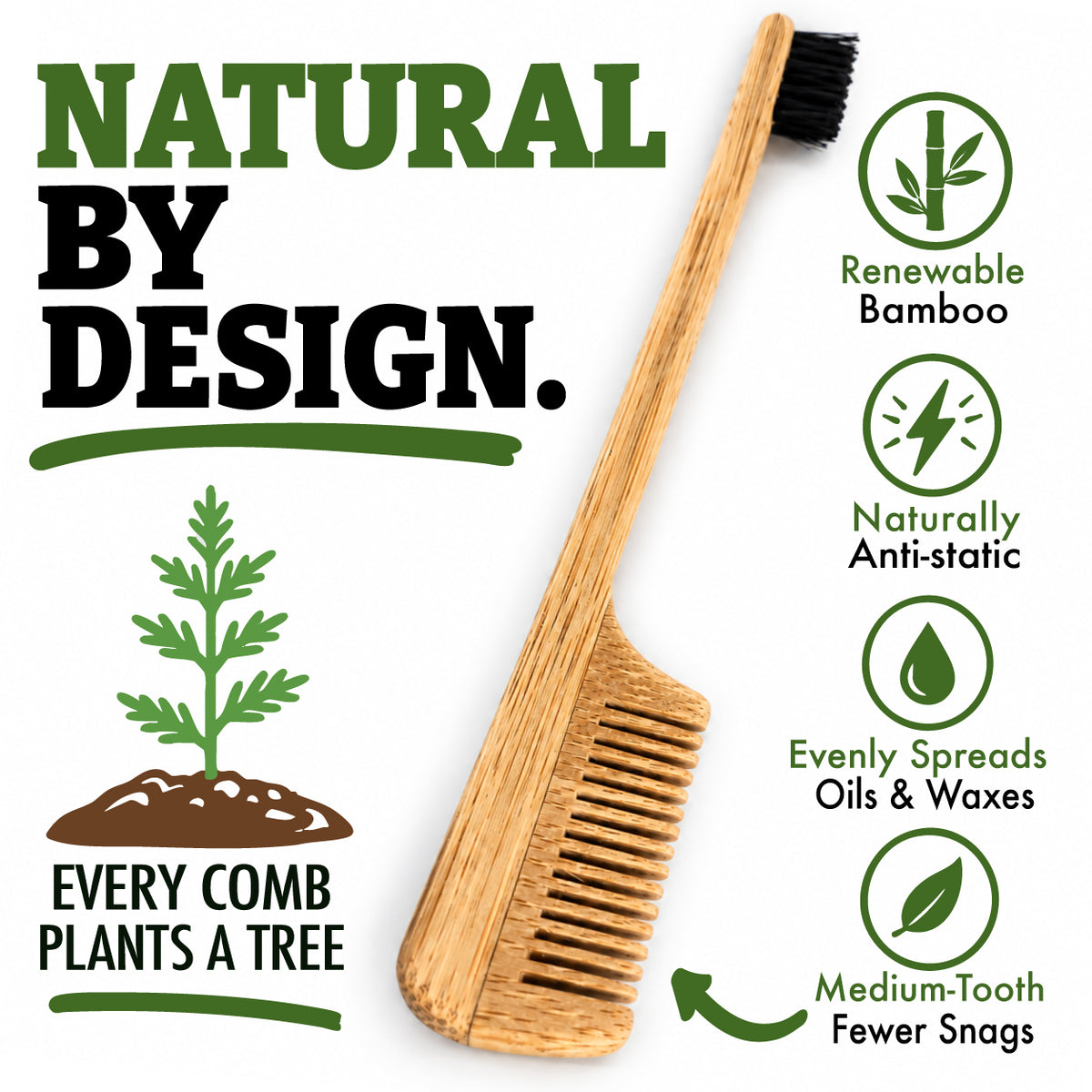 2-in-1 Sapling Mustache Brush & Comb (2-pack)