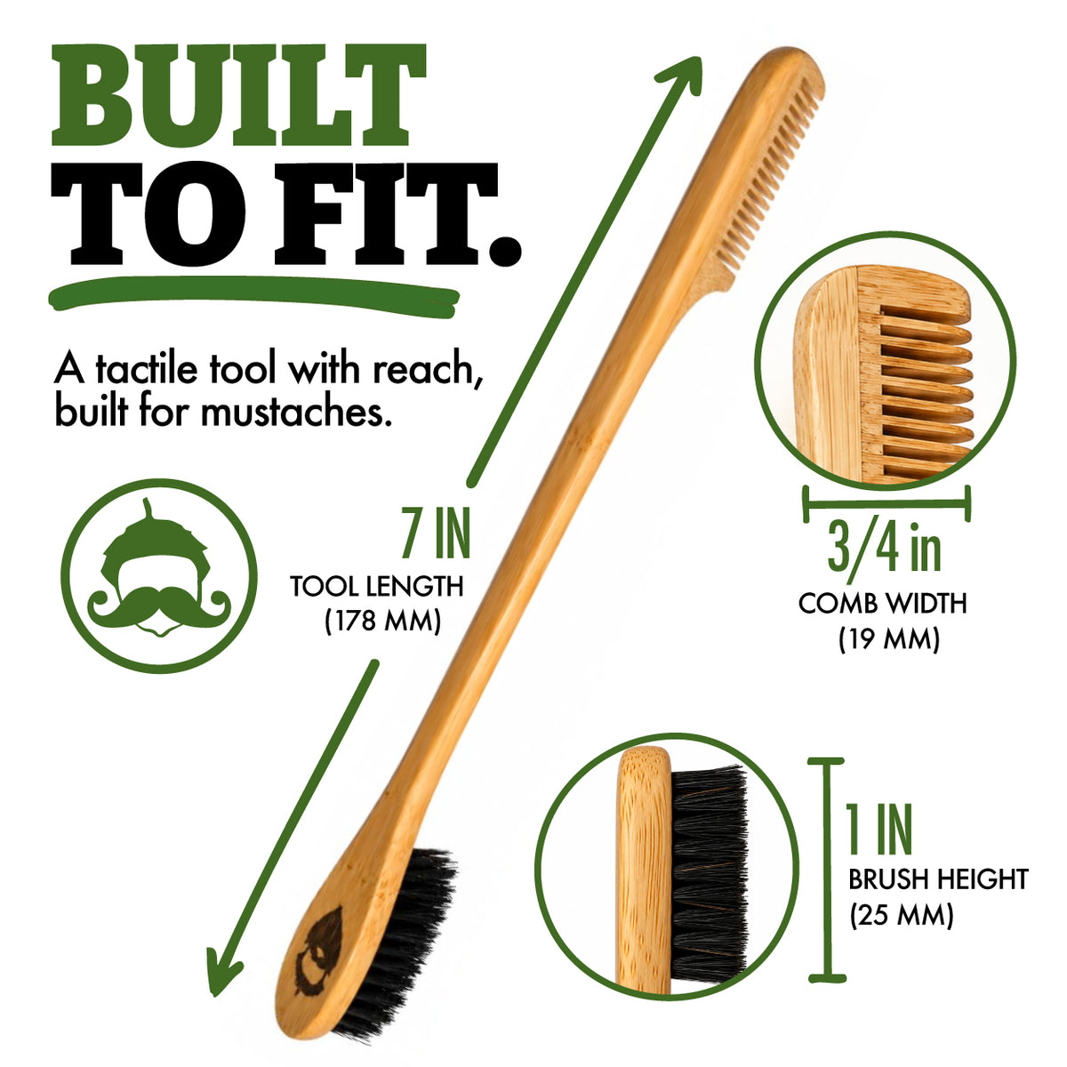 2-in-1 Sapling Mustache Brush & Comb (2-pack)